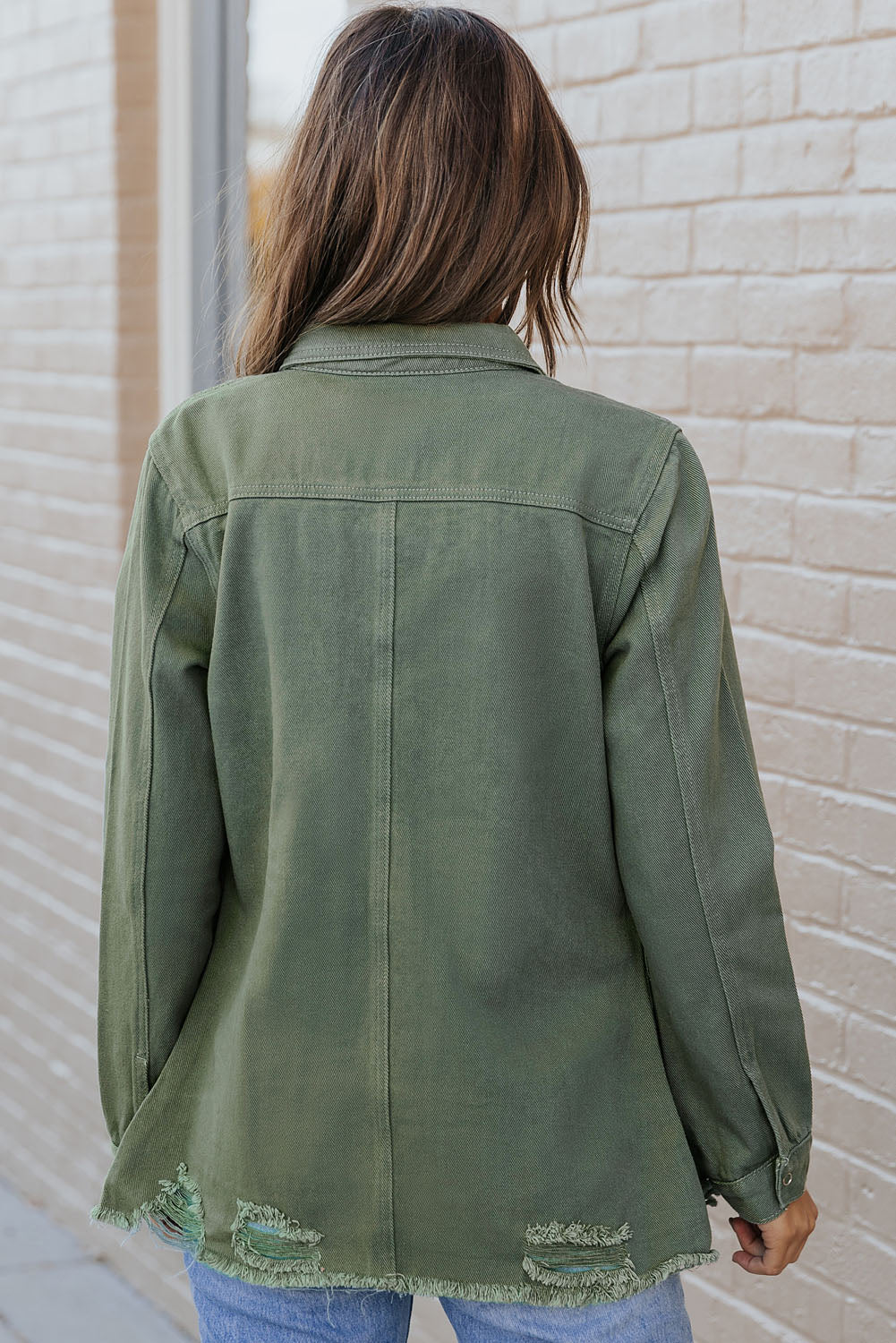 Ripped Denim Jacket | Green