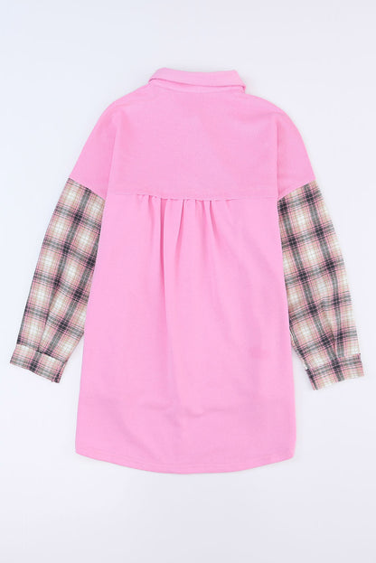 Plaid Patchwork Chest Pockets Oversized Shirt Jacket | Rose