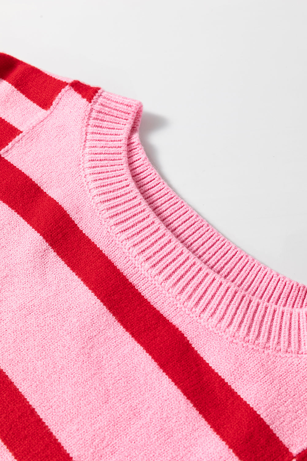 Bubble Sleeve Drop Shoulder Ribbed Trim Sweater | Pink Stripe