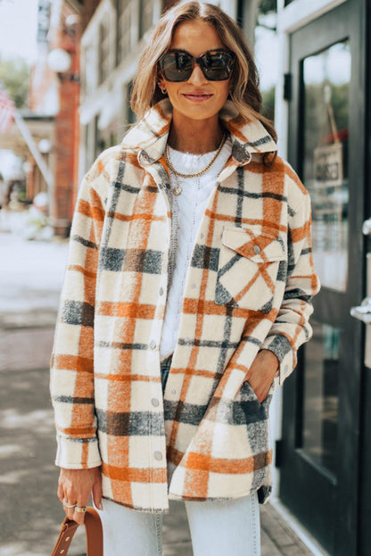 Plaid Print Turn Down Collar Buttoned Shacket | Yellow