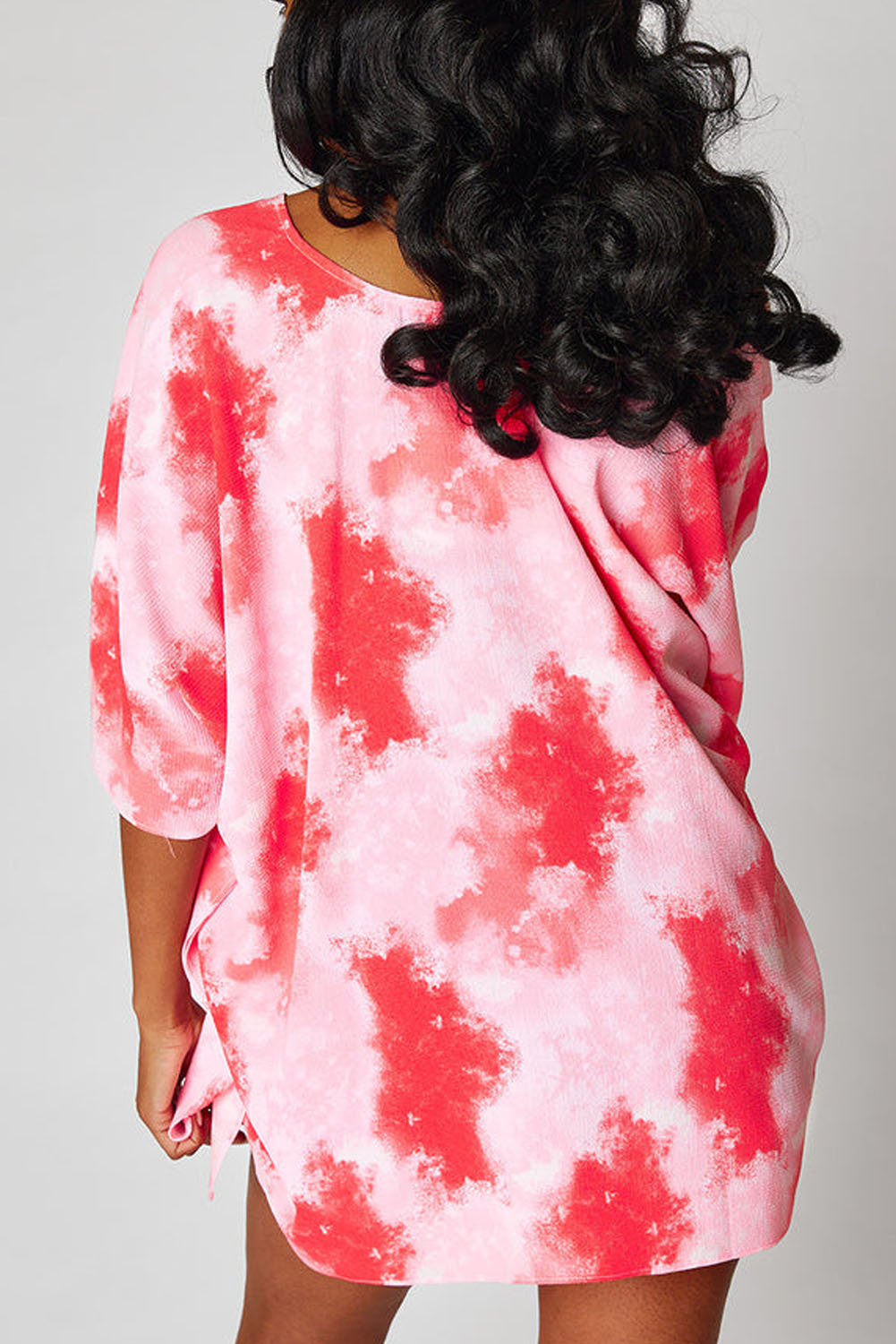 Plus Size Tie-Dye Print 3/4 Sleeve Tunic Top | Red