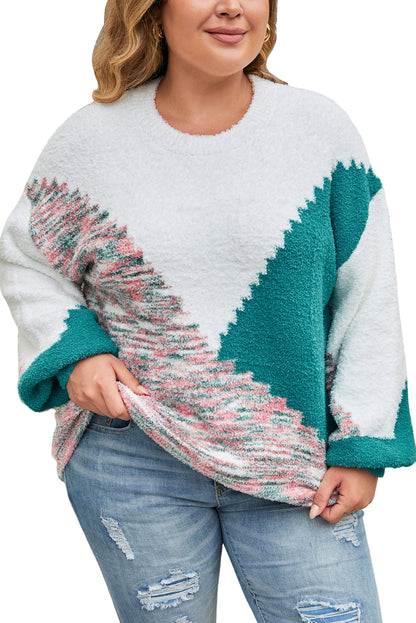 Scalloped Colour Block Plus Size Sweater | Multicolour