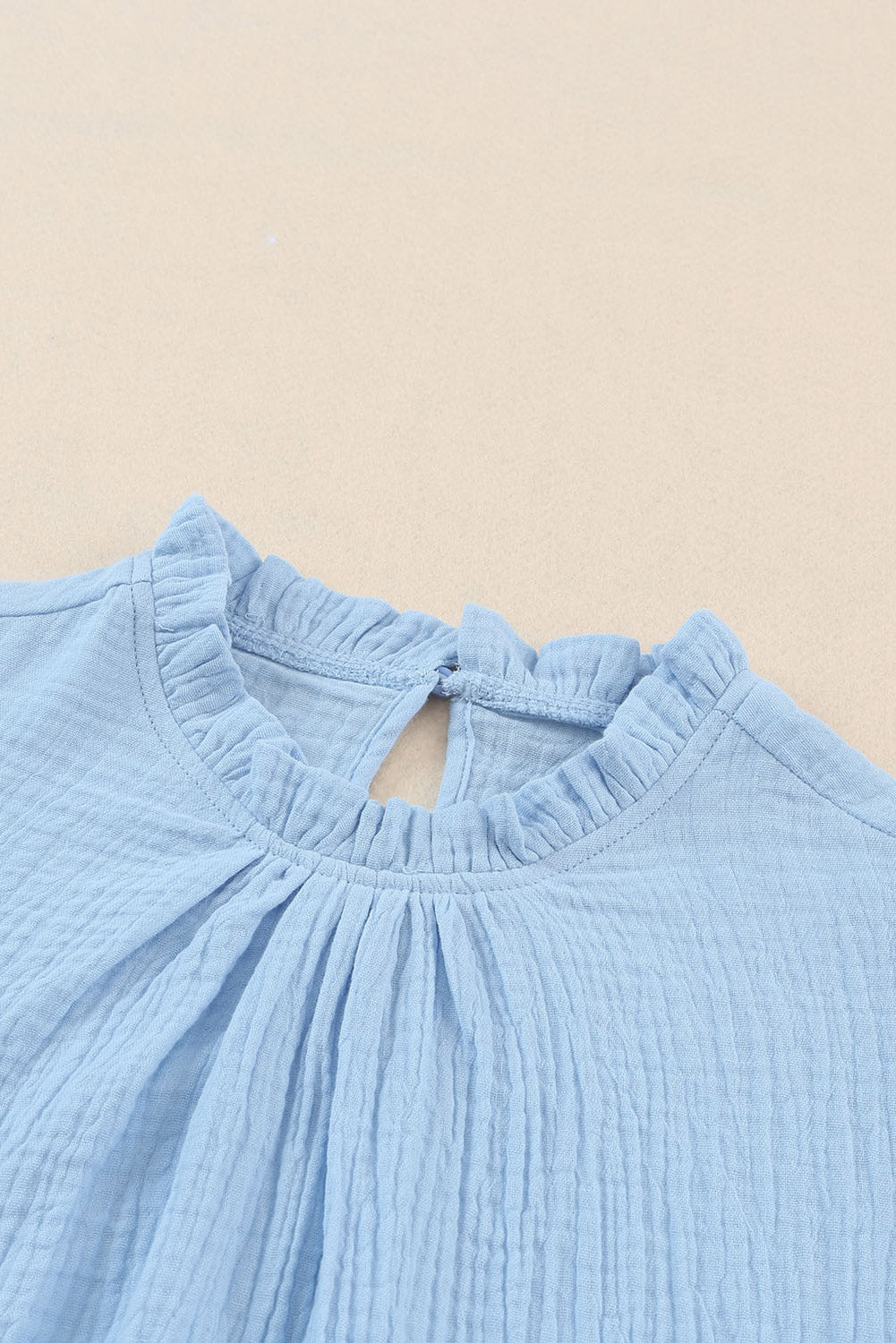 Flutter Sleeve Frilled Neck Textured Blouse | Sky Blue