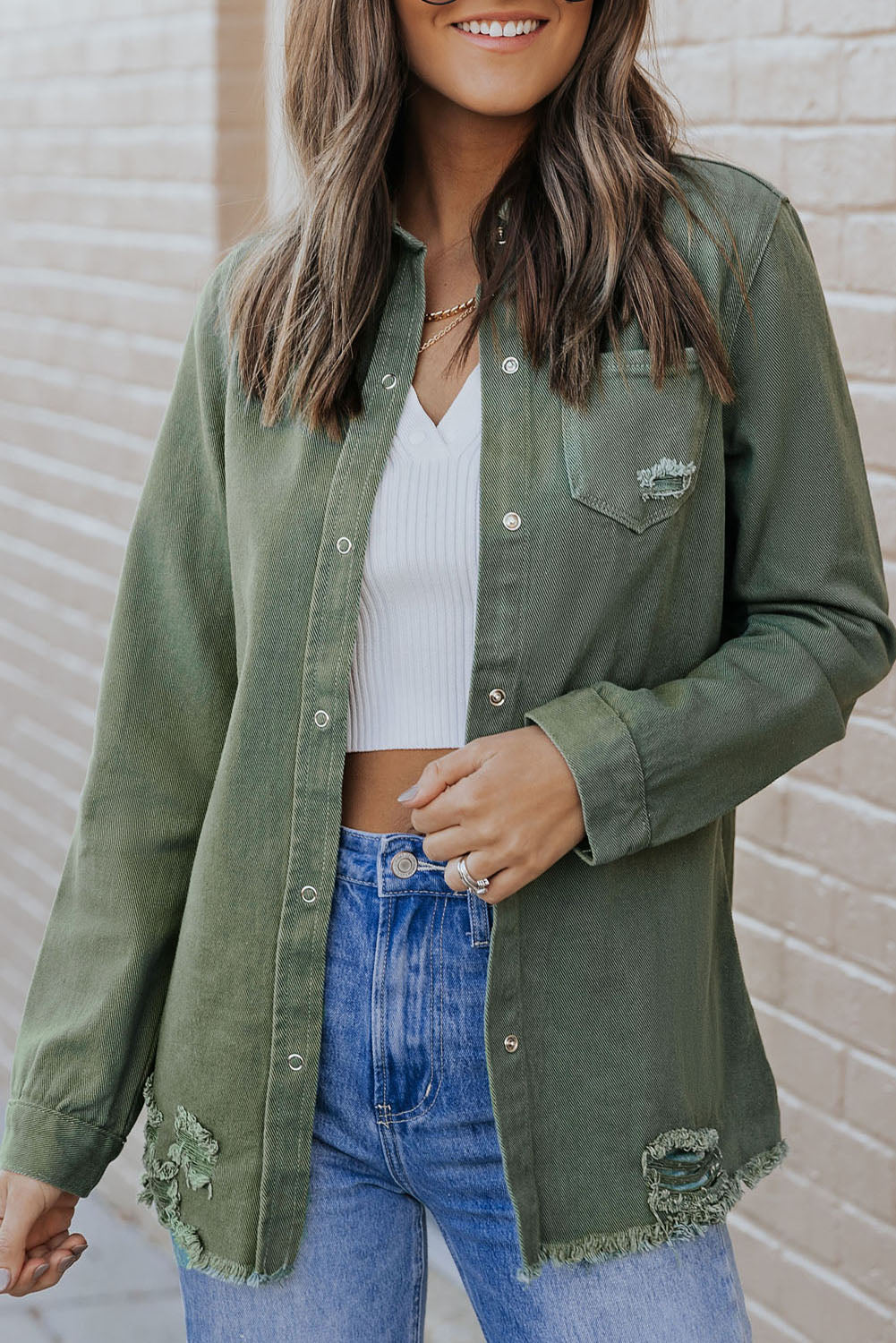 Ripped Denim Jacket | Green