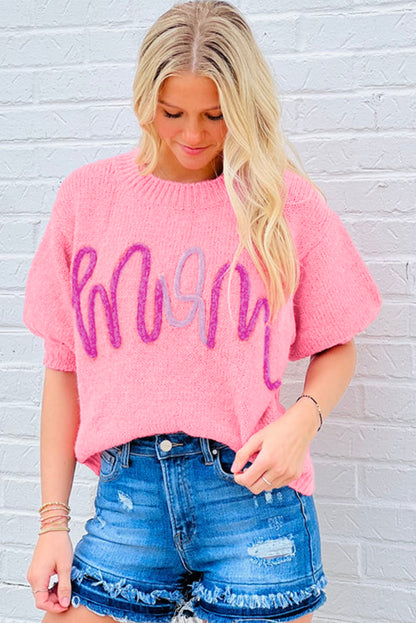 Mom Tinsel Front Short Sleeve Sweater | Bonbon