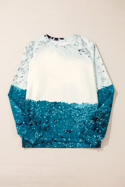 Tie Dye Cow Colour Block Pullover Sweatshirt | Blue