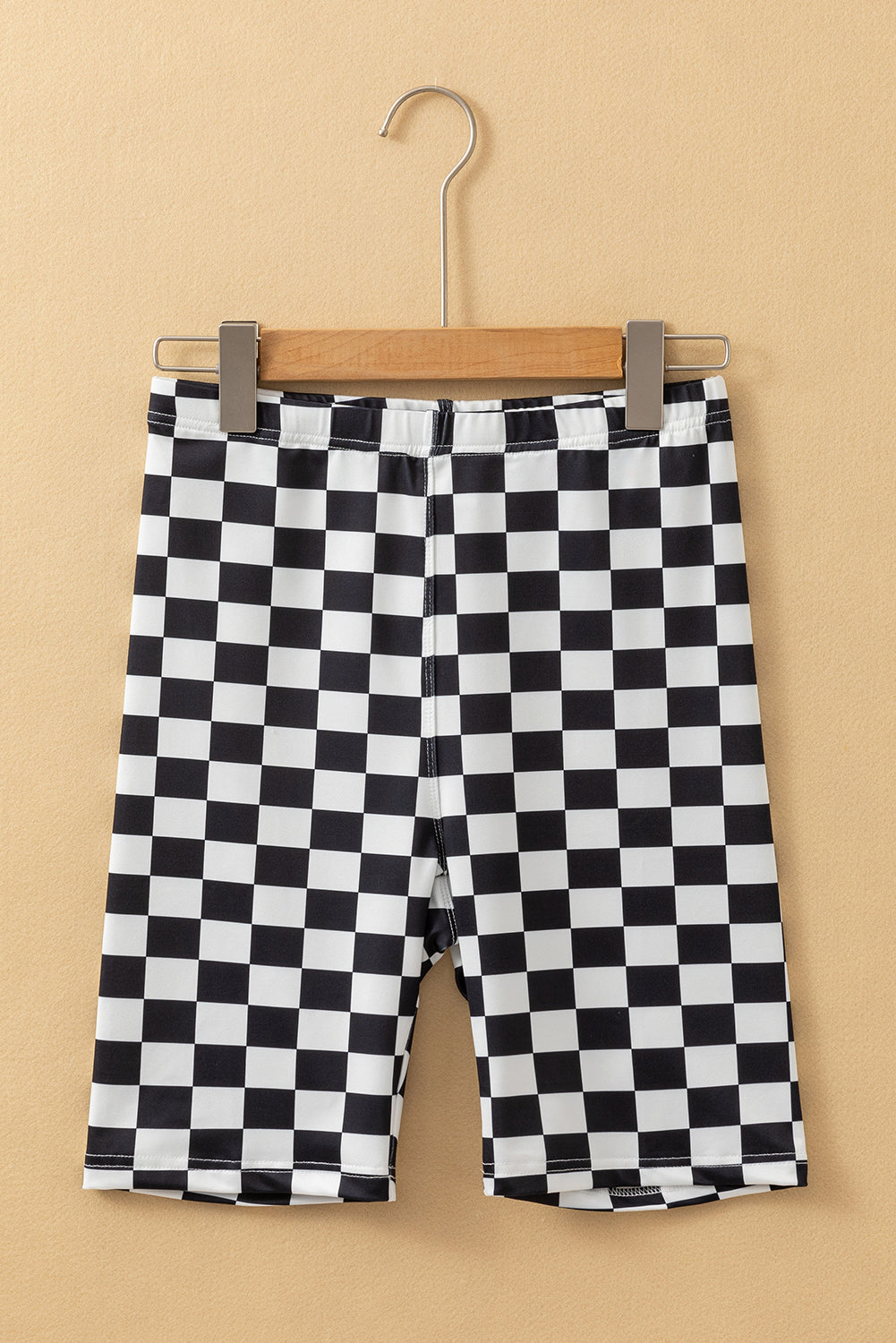 Checkerboard Printed High Waist Biker Shorts | Black