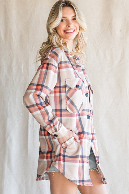 Chest Pockets Buttoned Oversized Plaid Shacket | Khaki