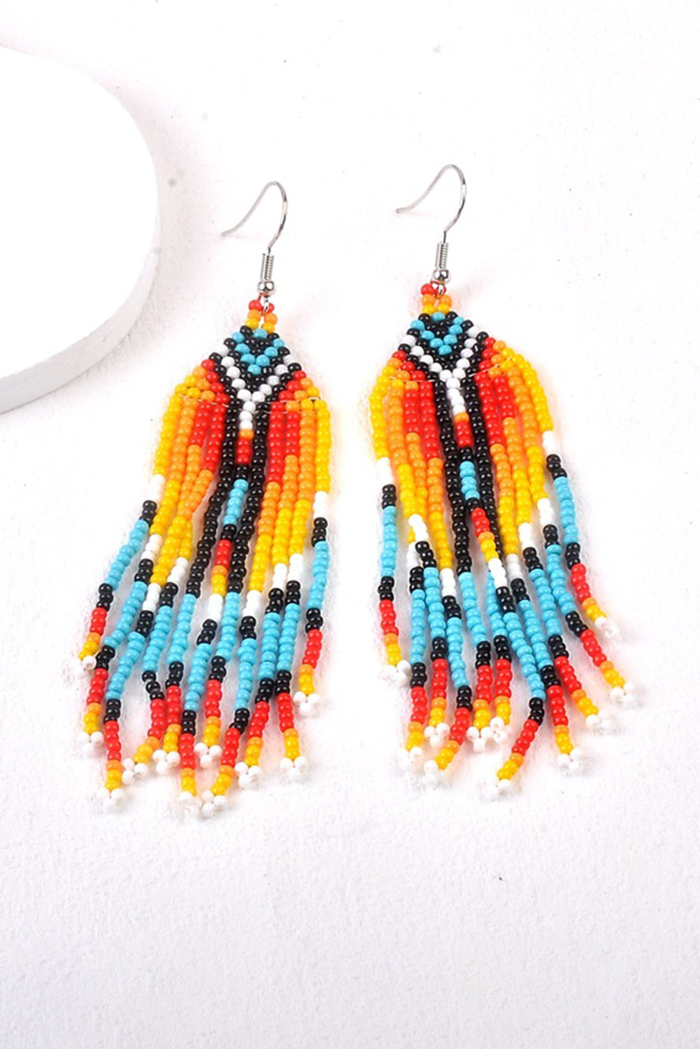 Western Rice Bead Tassel Hook Earring | White