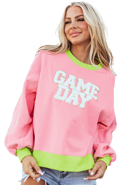 Game Day Glitter Colour Block Crew Neck Sweatshirt | Pink