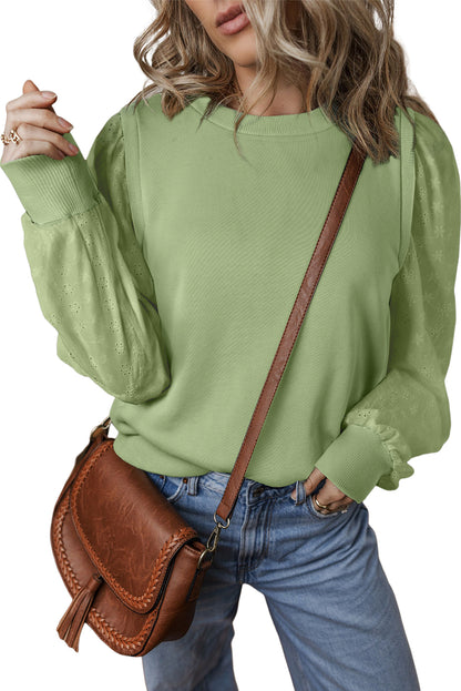 Solid Patchwork Sleeve Round Neck Sweatshirt | Mist Green