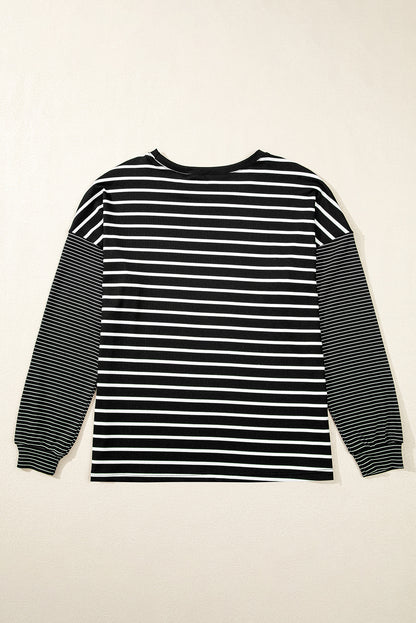 Patchwork Loose Long Sleeve Tee | Black Stripe