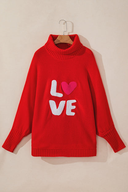 Valentine Love Letter Embroidered High Neck Sweater | Racing Red