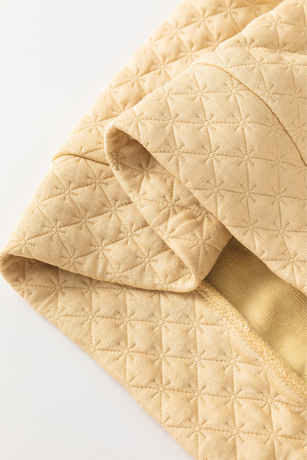 Split Neck Quilted Long Sleeve Top | Khaki