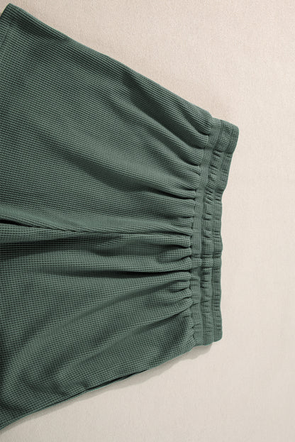 Waffle Knit Patched Pocket Tank And Drawstring Shorts Set | Mist Green