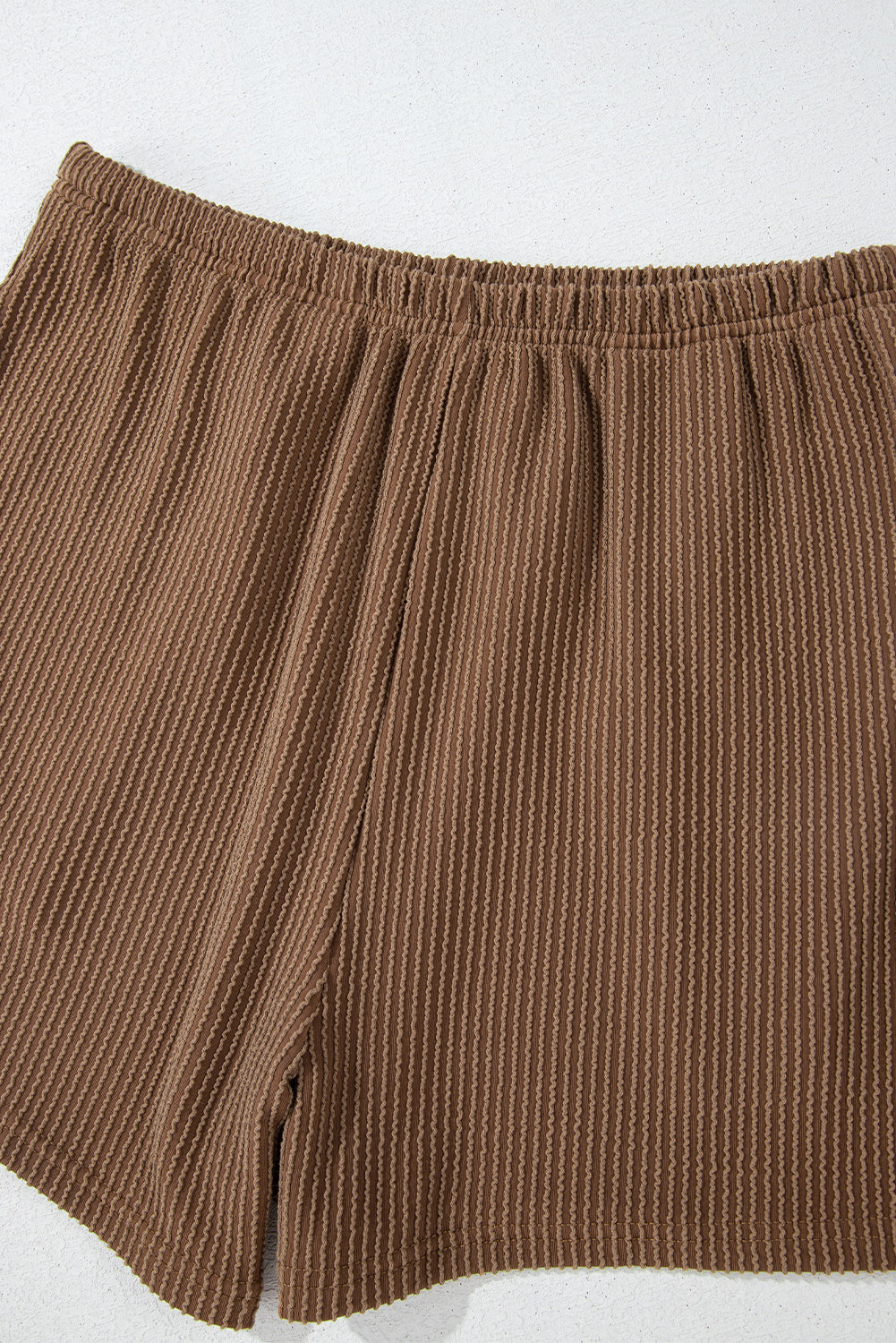 Corded Knit Long Sleeve Top And High Waist Shorts Set | Chestnut