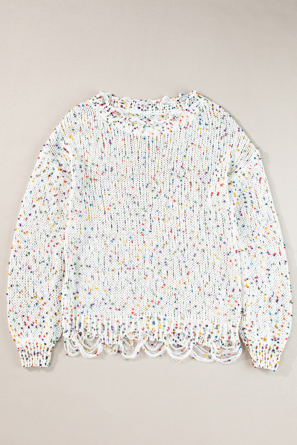 Colourful Confetti Distressed Knit Sweater | White