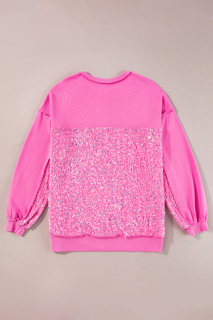 Sequin Patchwork High Low Hem Henley Sweatshirt | Bonbon