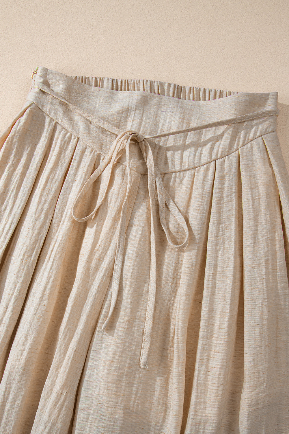 Drawstring Waist Pleated Wide Leg Casual Pants | Beige