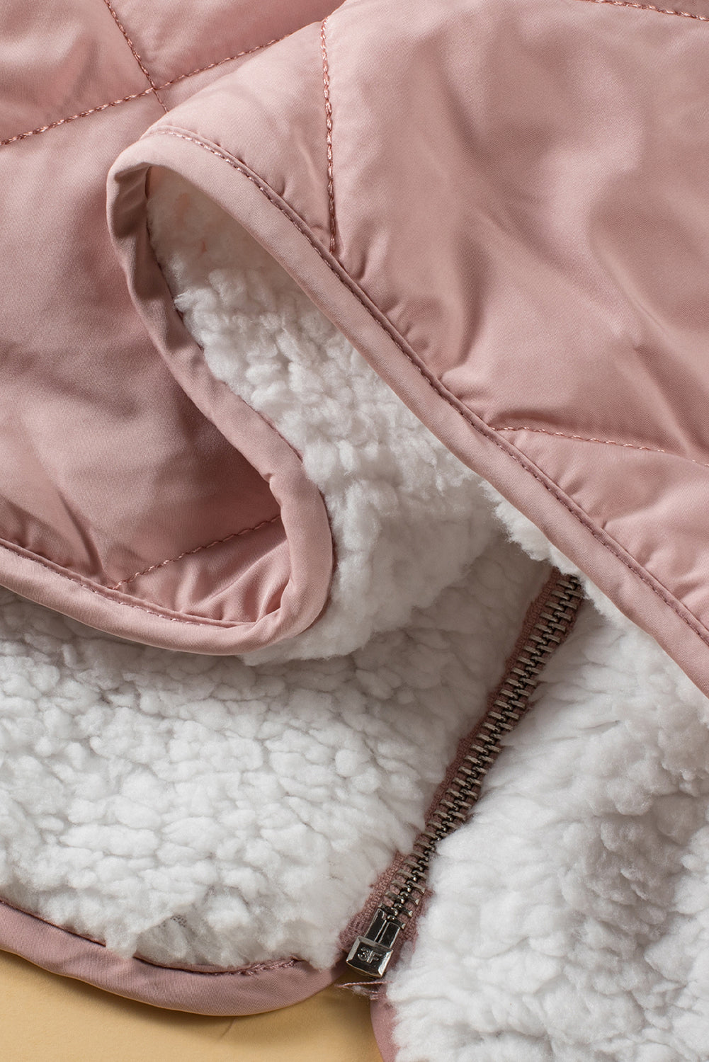 Pink Fleece Lined Quilted Vest Coats | Smoke Gray