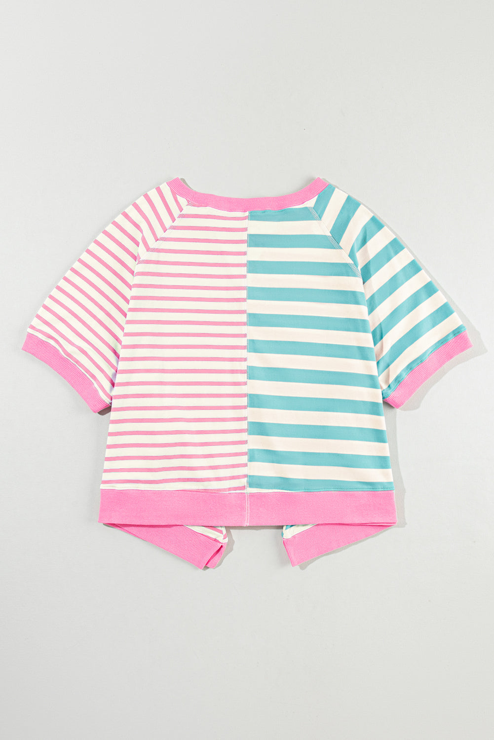 Contrast Patchwork Oversized T Shirt | Pink Stripe