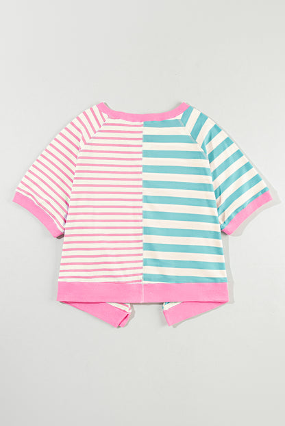 Contrast Patchwork Oversized T Shirt | Pink Stripe