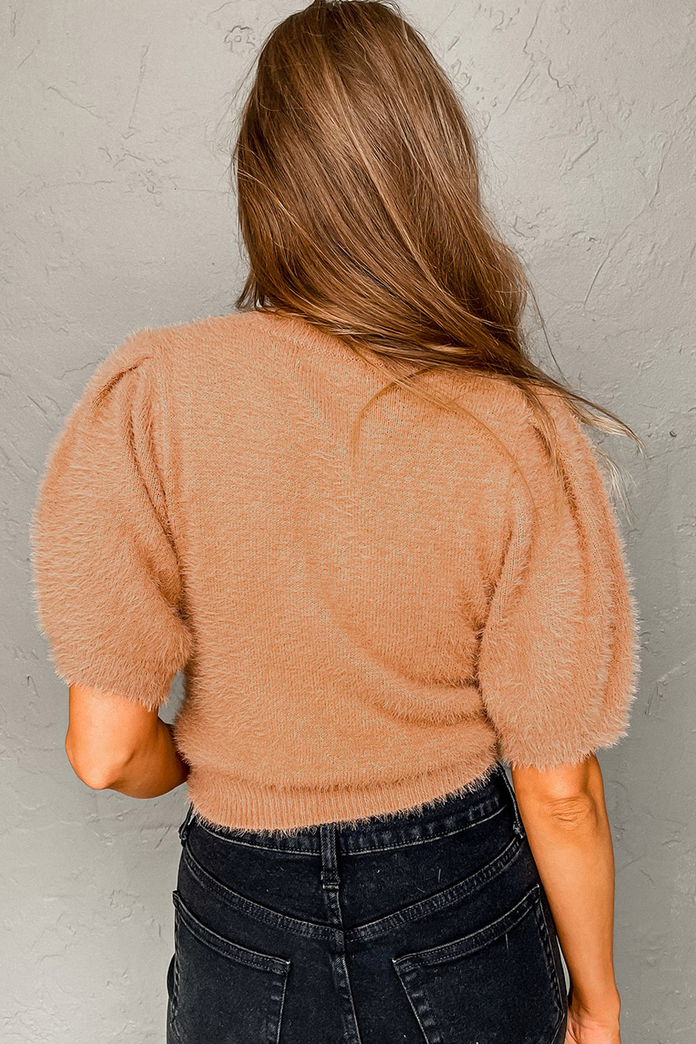 Fuzzy Short Sleeve Sweater | Light French Beige