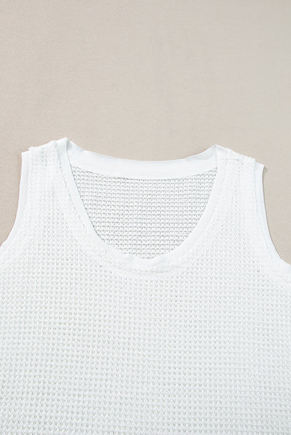 Scoop Neck Waffle Knit Flowy Vest | White