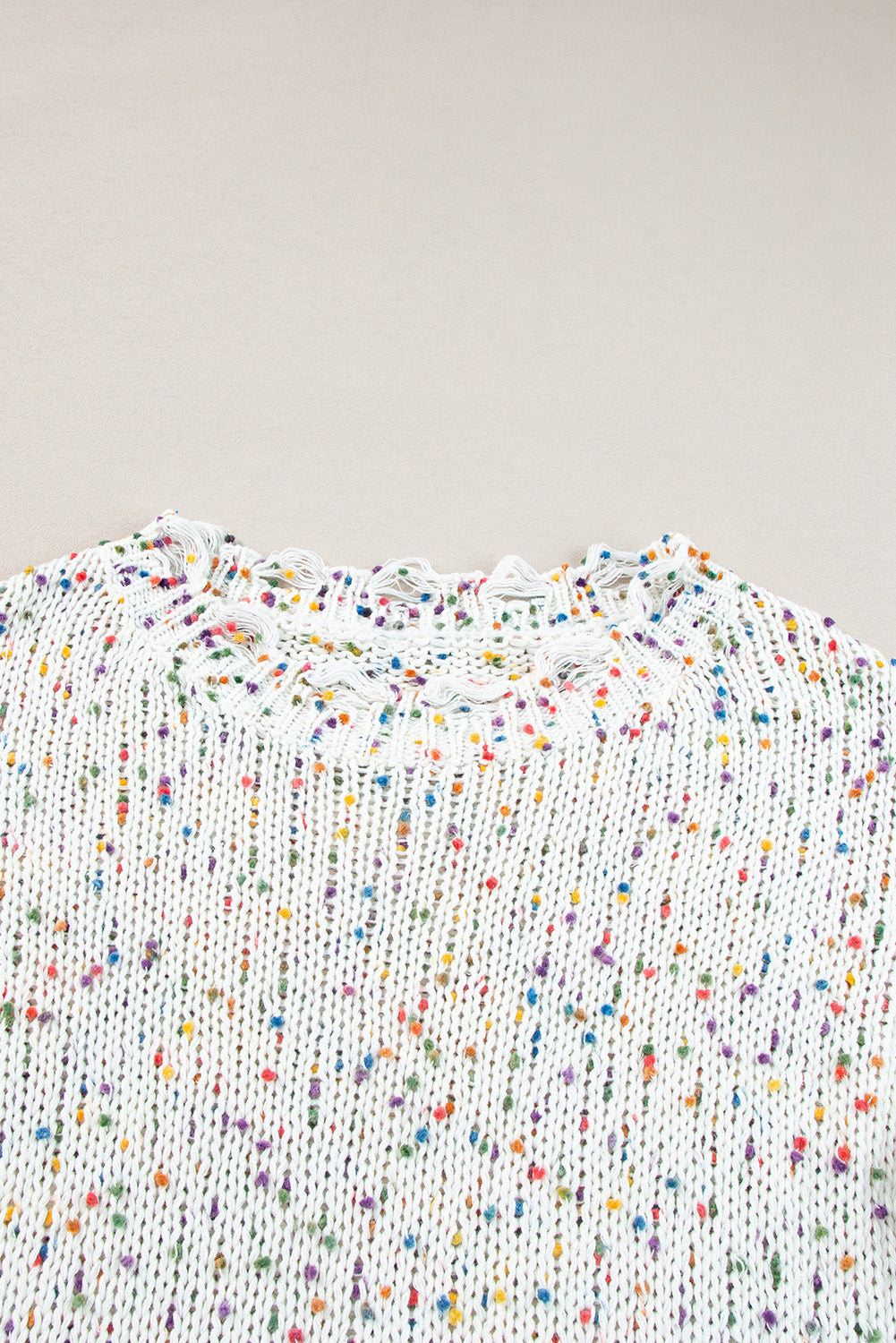 Colourful Confetti Distressed Knit Sweater | White