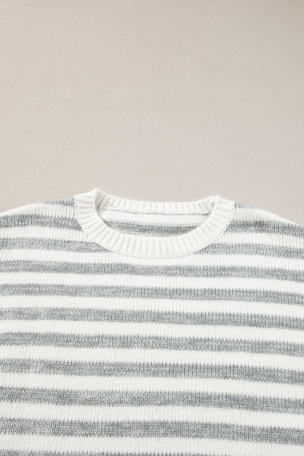 Drop Shoulder Crew Neck Sweater | Gray Stripe