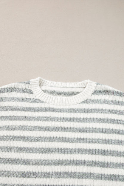 Drop Shoulder Crew Neck Sweater | Gray Stripe