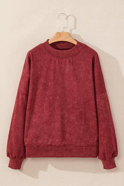 Drop Shoulder Crew Neck Pullover Sweatshirt | Red Dahlia