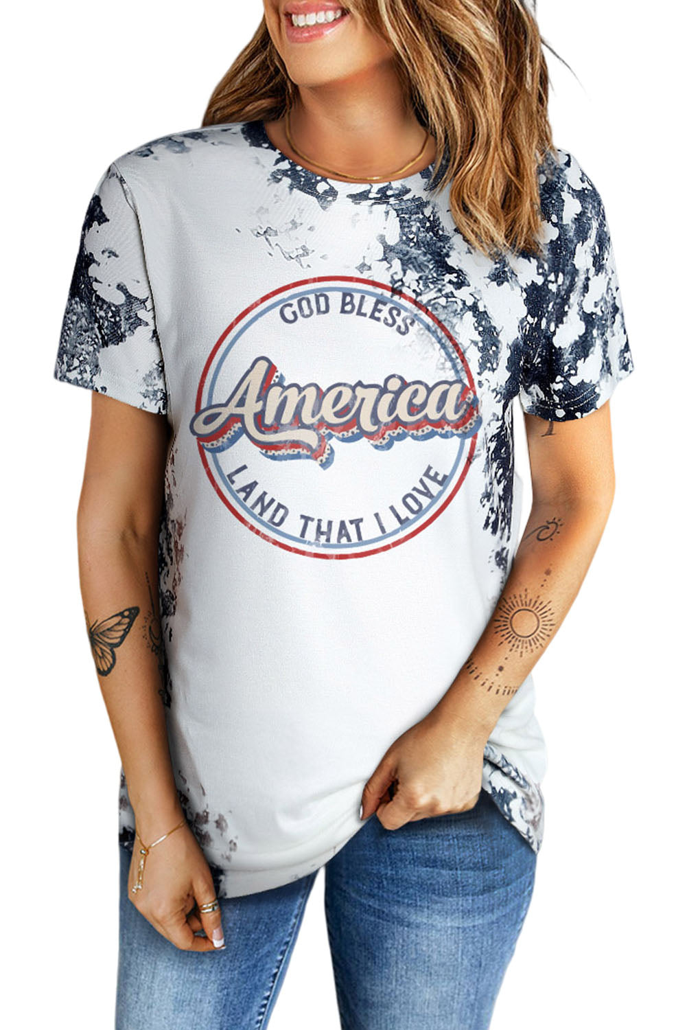 America Slogan Tie Dye Print T Shirt | Gray