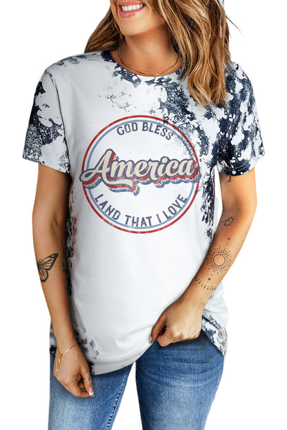 America Slogan Tie Dye Print T Shirt | Gray