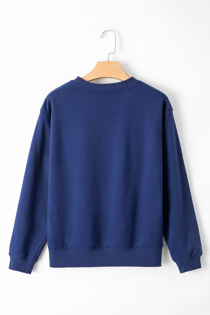 Solid Fleece Lined Drop Shoulder Terry Sweatshirt | Navy Blue