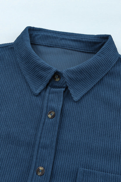 Blue Corduroy Button Pocket Shirt | Sky Blue