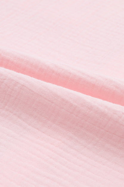 Crinkle Texture Roll-Tab Sleeve Shirt | Pink