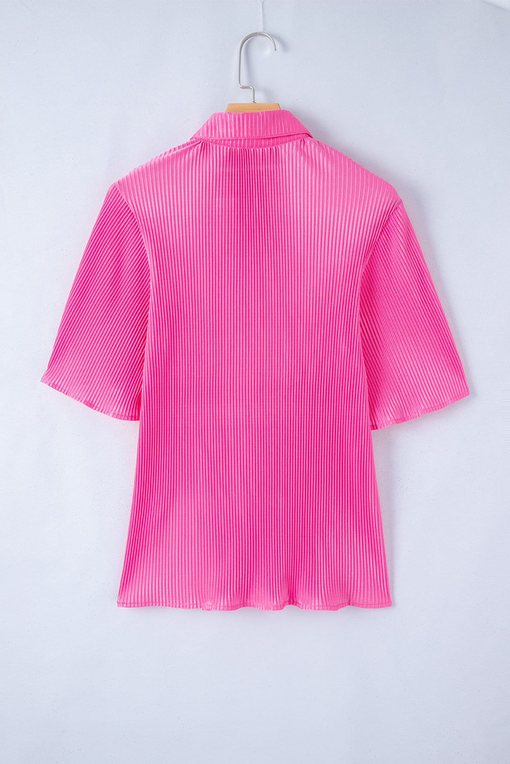 Satin Pleated Short Sleeve Shirt | Bright Pink