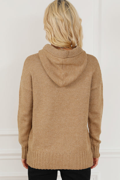 Cowl Neck Drawstring Pullover Hooded Sweater | Brown