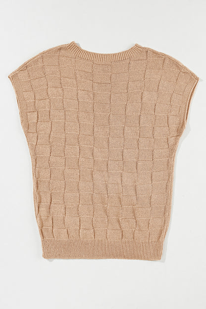 Lattice Textured Knit Short Sleeve Sweater | Smoke Gray