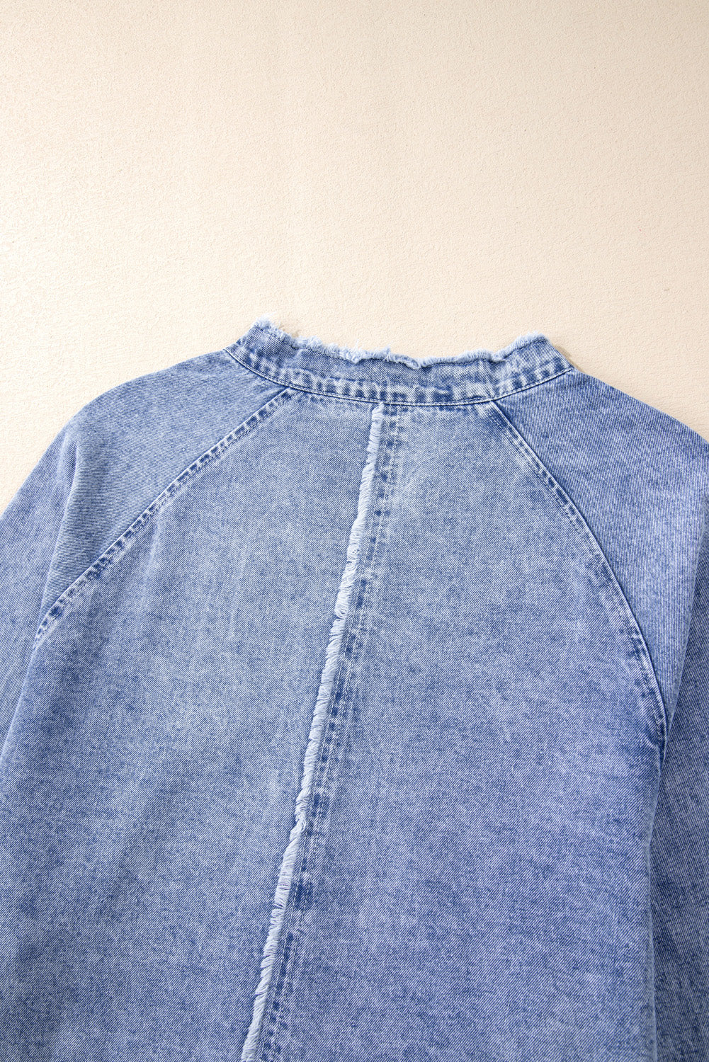 Mineral Wash Long Sleeve Button Up Raw Hem Pocketed Denim Dress | Beau Blue