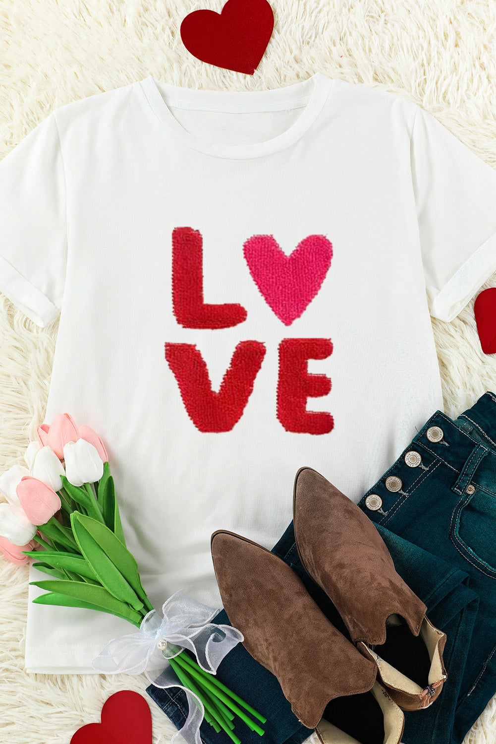 Heart Love Graphic Valentines T Shirt | White