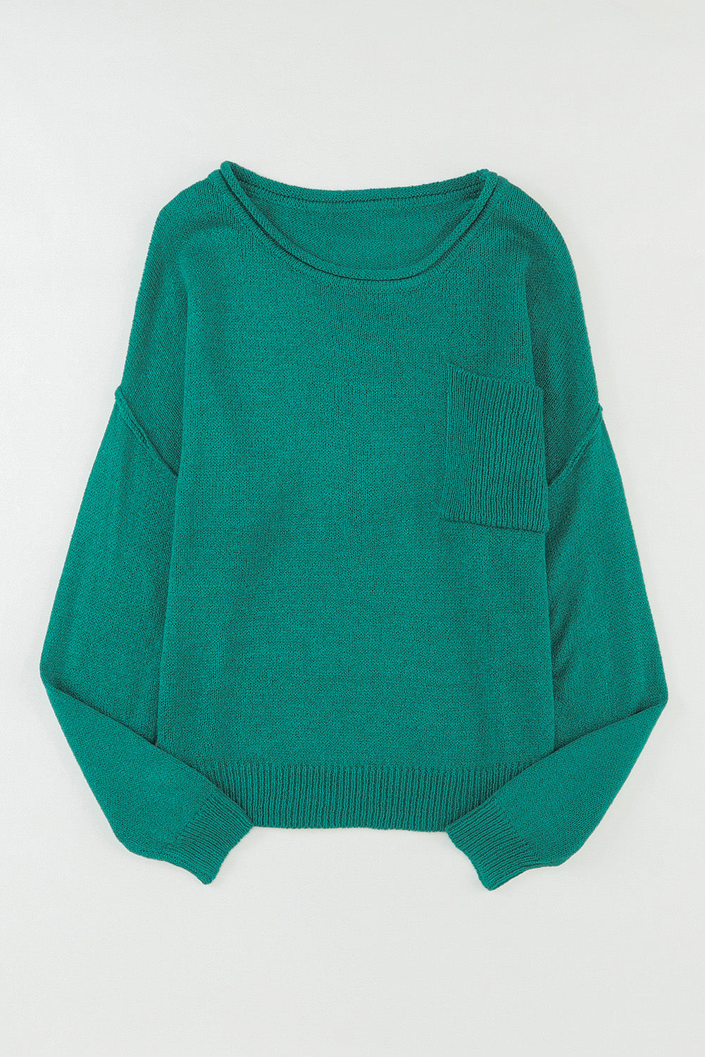 Solid Colour Off Shoulder Rib Knit Sweater With Pocket | Green