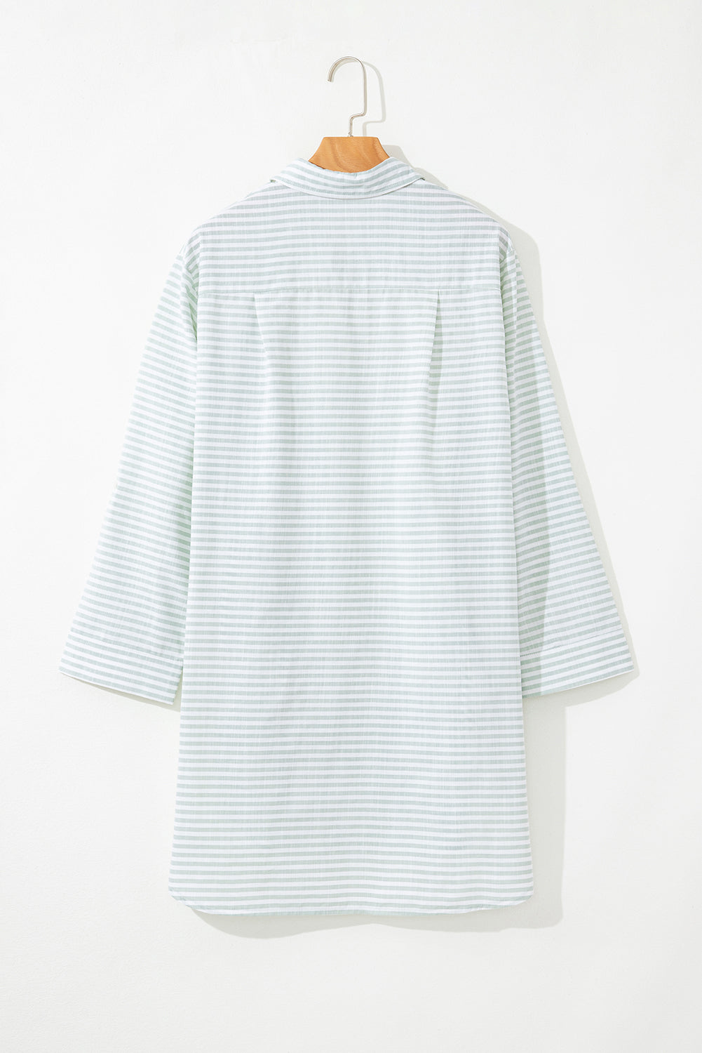 Collared V Neck Chest Pocket Long Sleeve Beach Cover Up | White Stripe