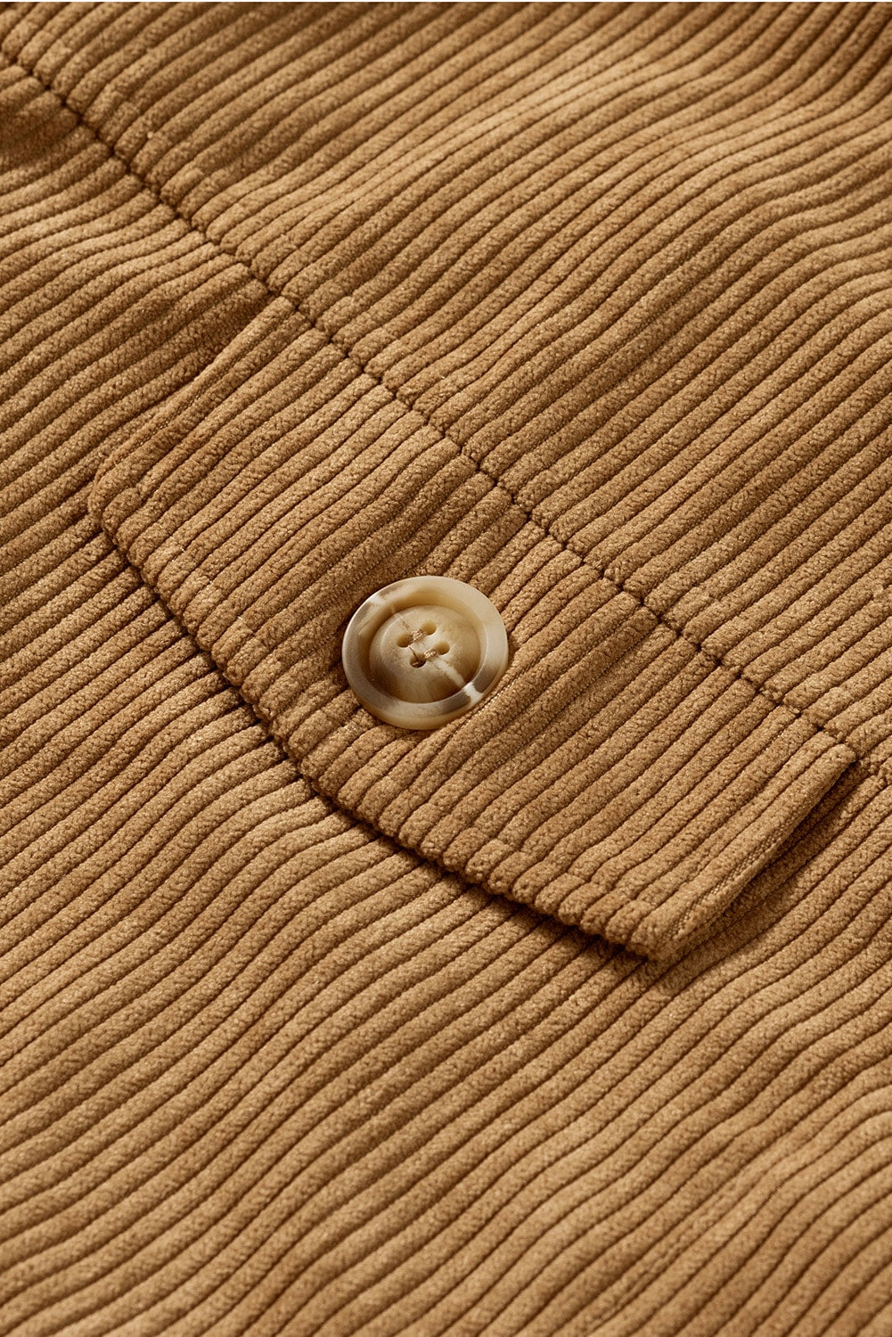 Ribbed Corduroy Long Sleeve Jacket With Pocket | Khaki