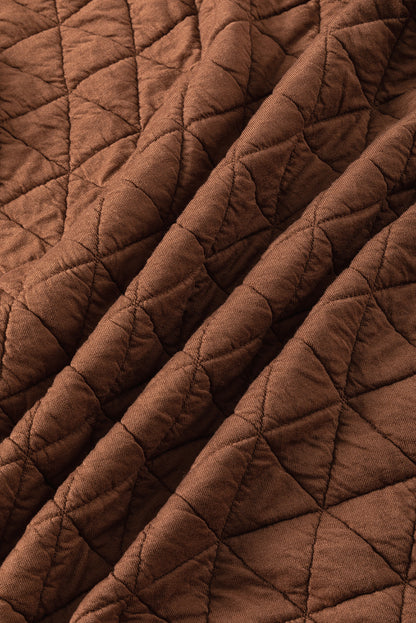 Solid Colour Quilted Kangaroo Pocket Hoodie | Coffee