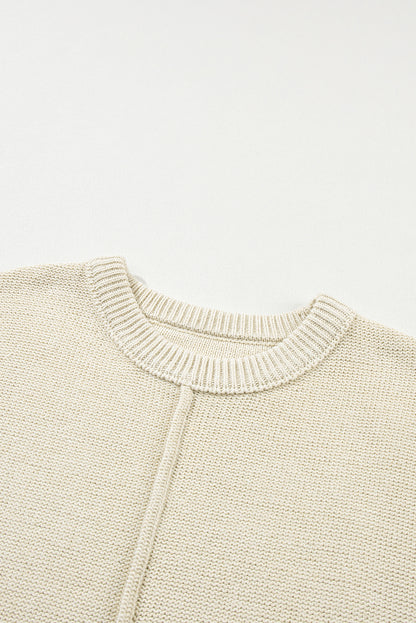 Solid Colour Cap Sleeve Knitted Sweater | Oatmeal