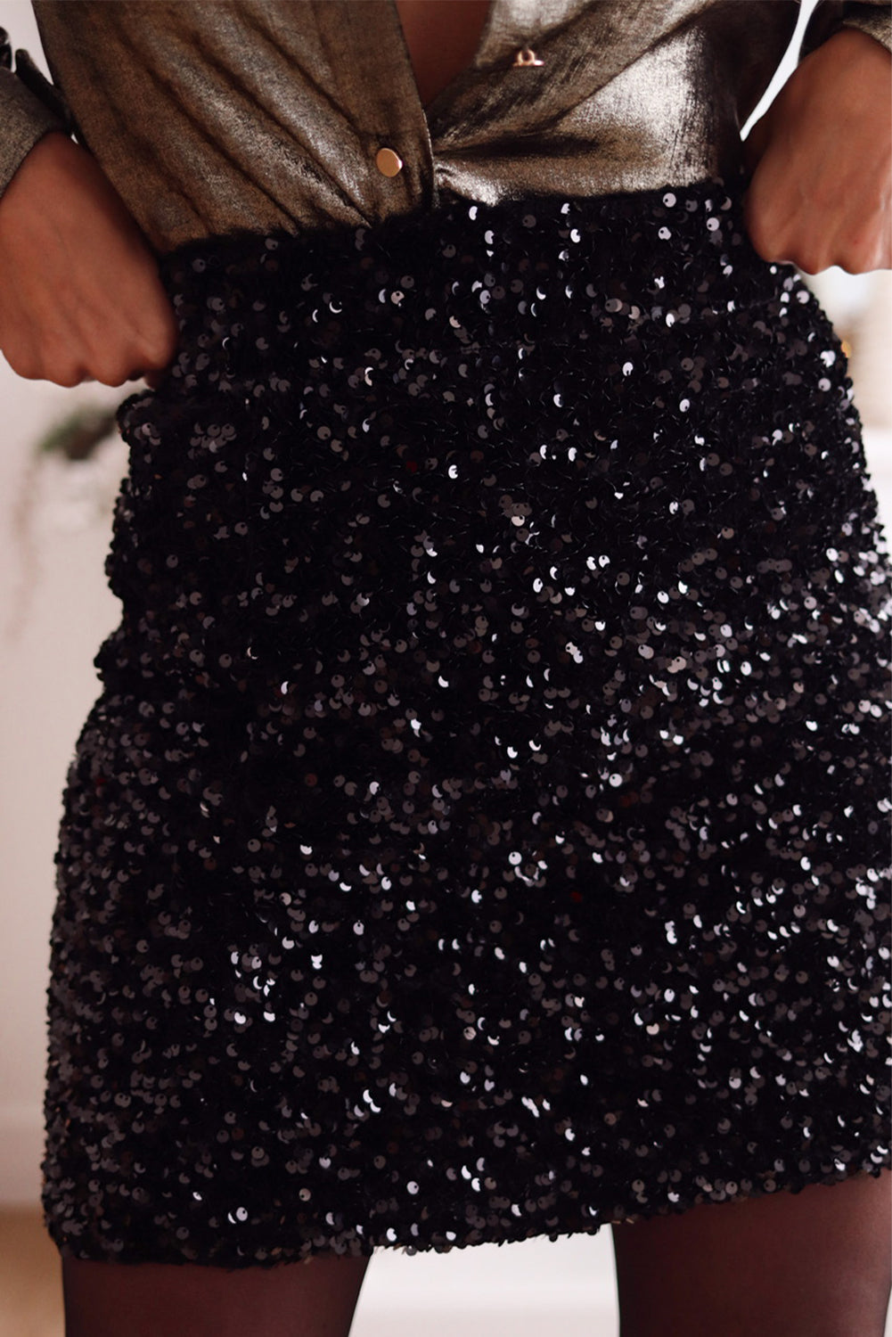 Sequin Bodycon Mini Skirt | Black