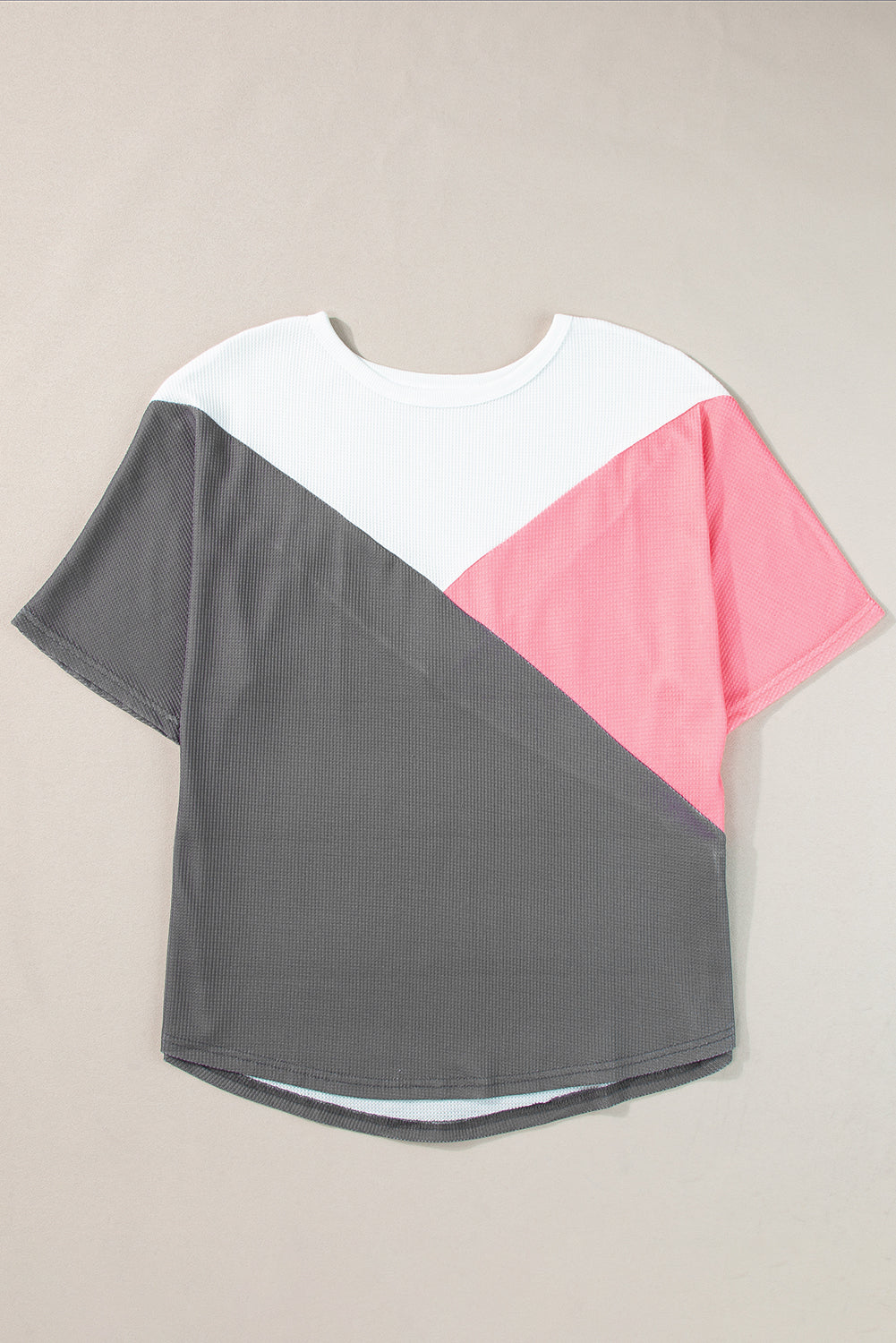 Colourblock Waffle Knit Half Sleeve T Shirt | Strawberry Pink