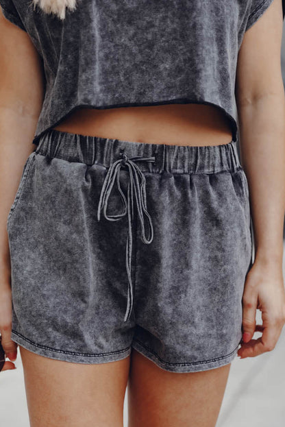 Acid Washed Short Lounge Set | Black